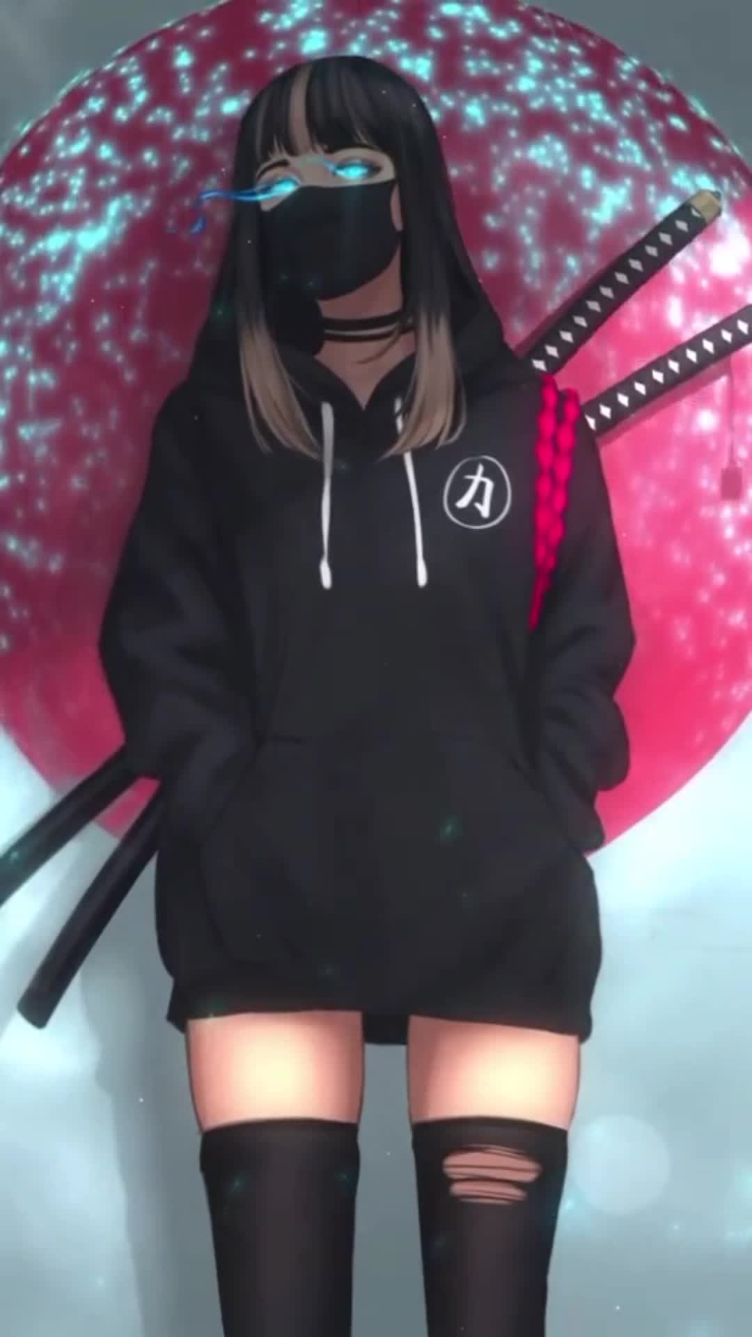 iPhone and Android Anime Girl With Kaana And Mask Phone Live Wallpaper