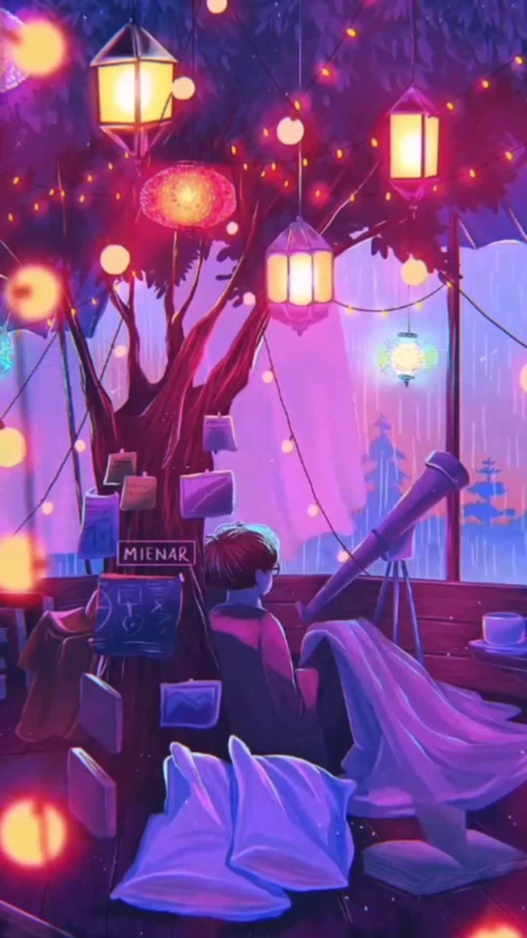 Android and iPhone Chill Anime Boy And Rain Phone Live Wallpaper