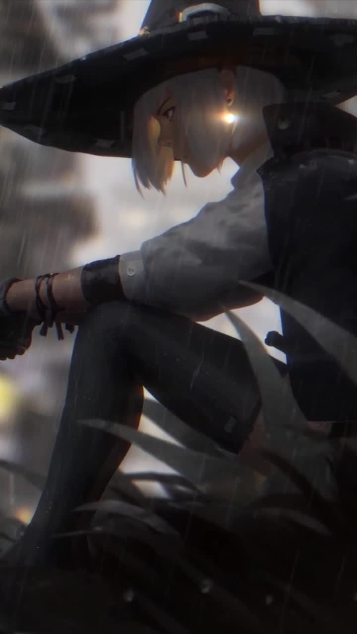 iPhone and Android Japanese Fantasy Girl Raining Live Phone Wallpaper