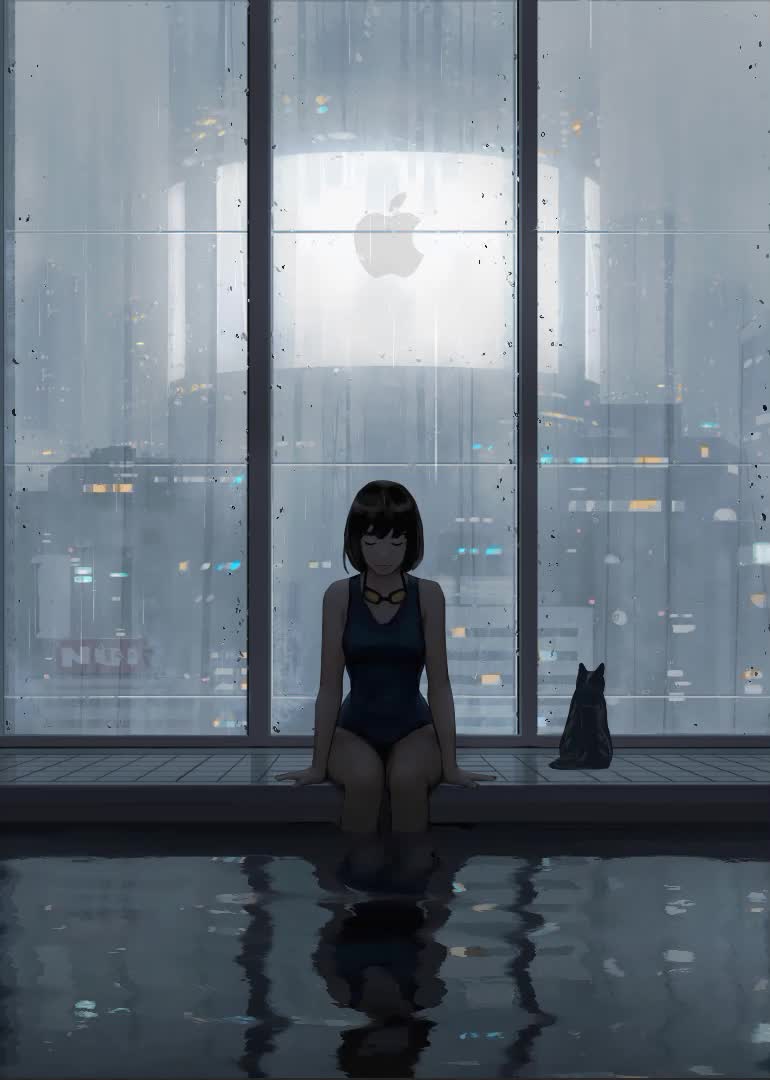 Anime City Pool  Apple Logo Live Wallpaper For Phone