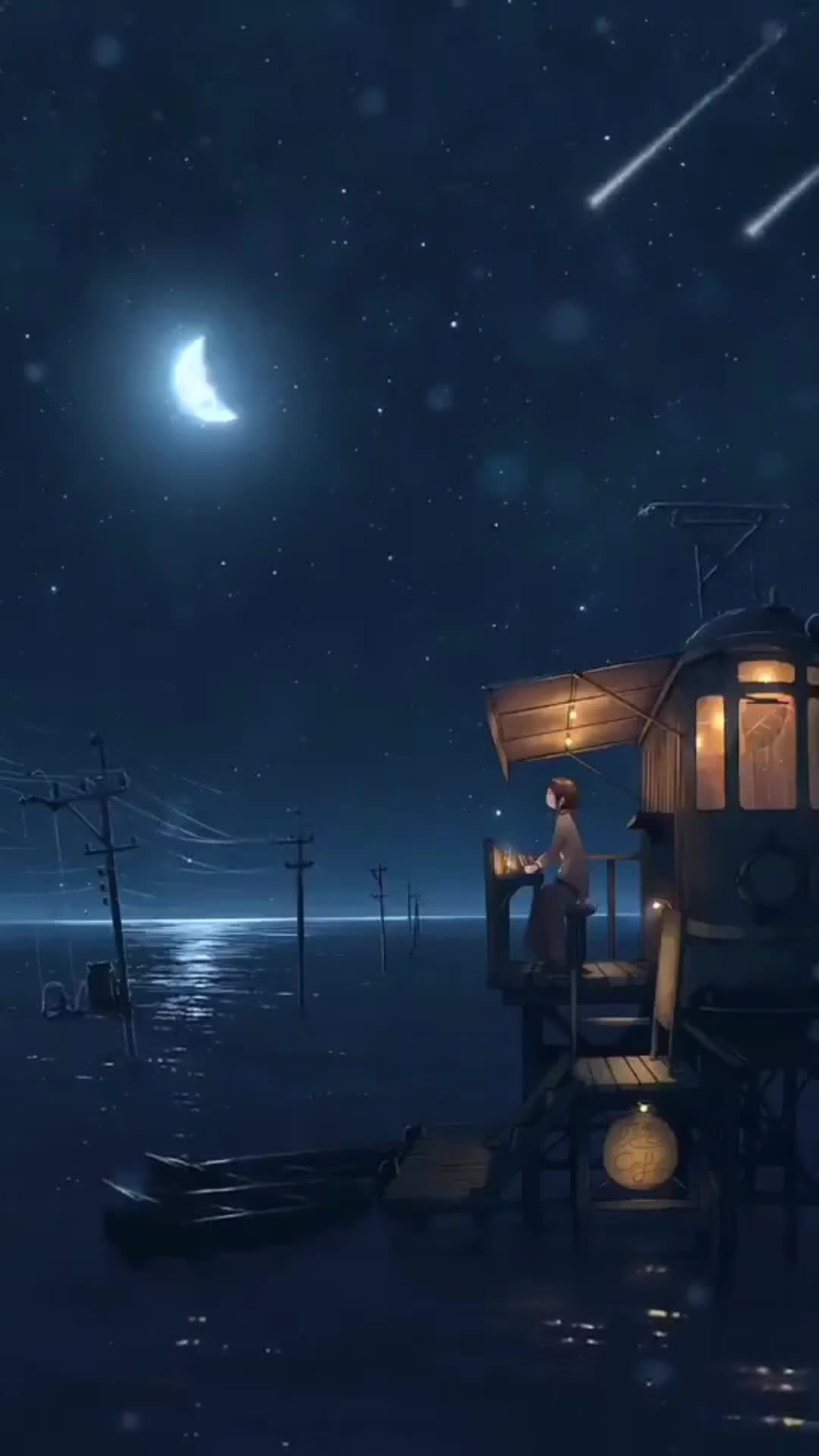 iPhone and Android Anime Boy Night And Stars Live Phone Wallpaper