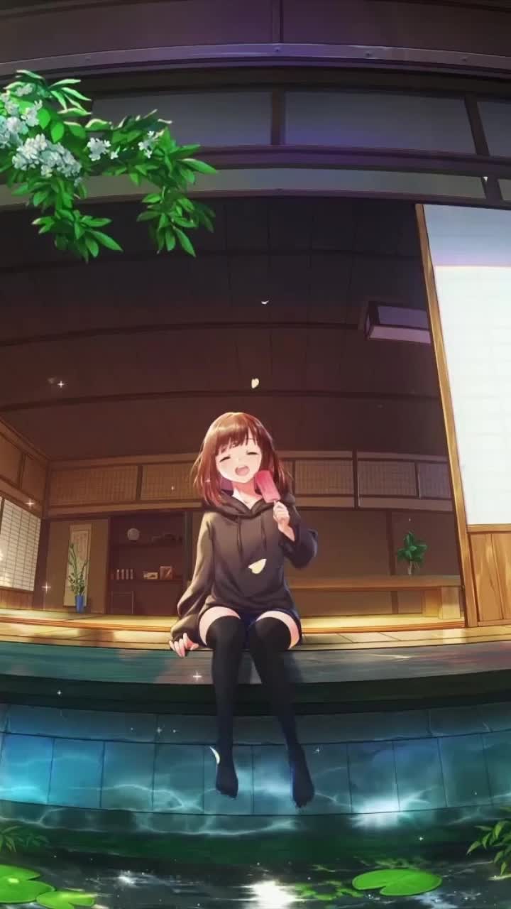 iPhone and Android Menhera Chan Relaxing Eating Ice Cream Live Phone Wallpaper