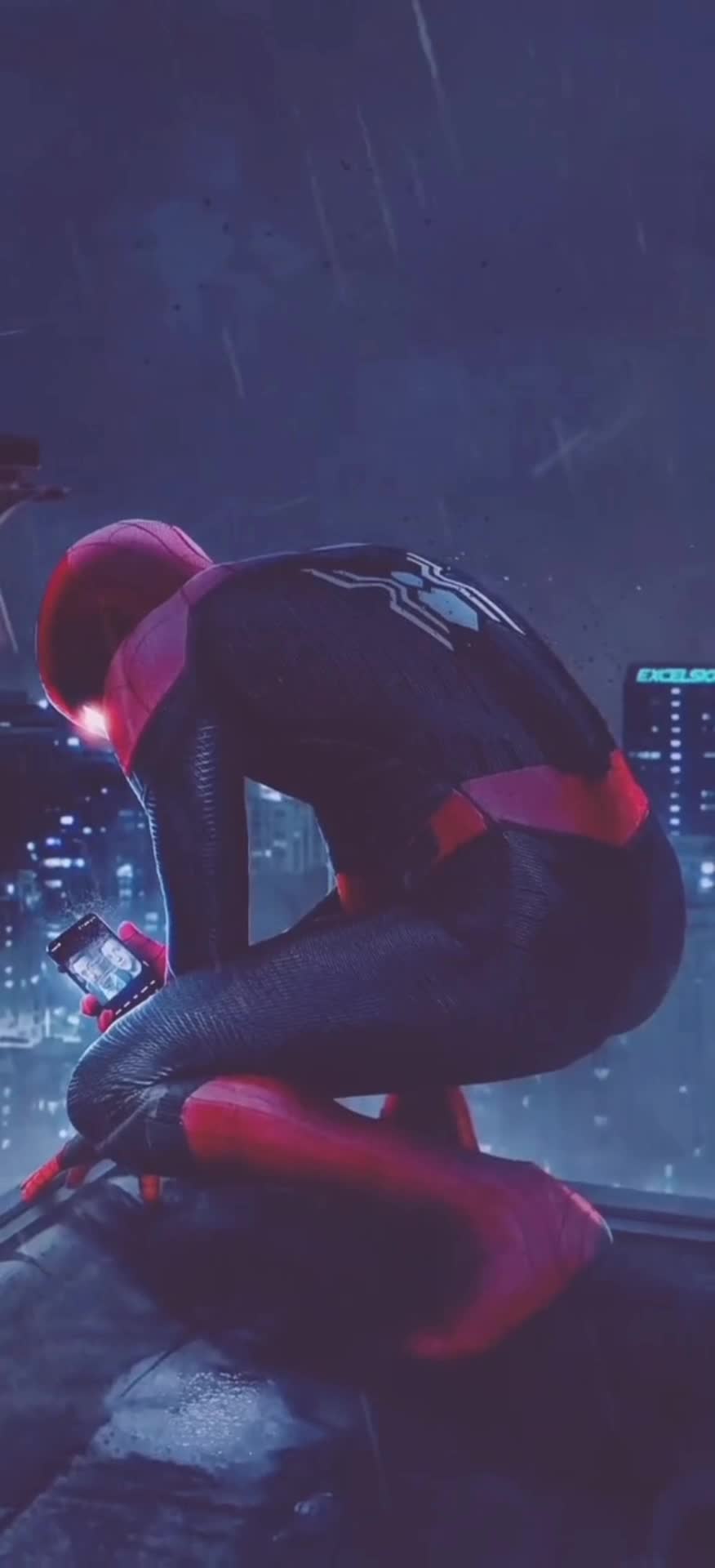 Android  iOS iPhone  Spiderman Dark Rain Phone Night live wallpaper 