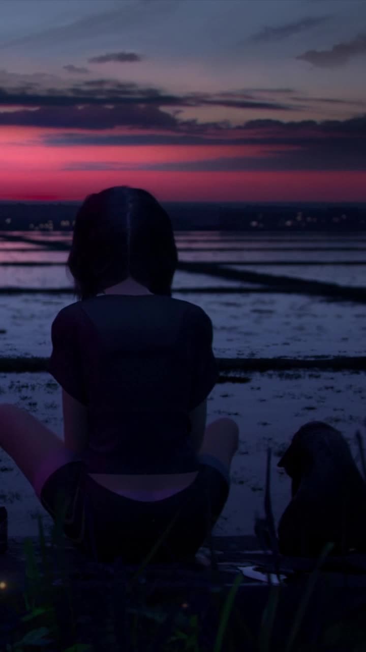 iPhone and Android Lonely Girl Watching City Skyline And Train Live Phone Wallpaper