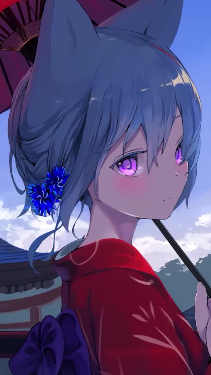 iPhone and Android Neko Girl With Umbrella Live Phone Wallpaper