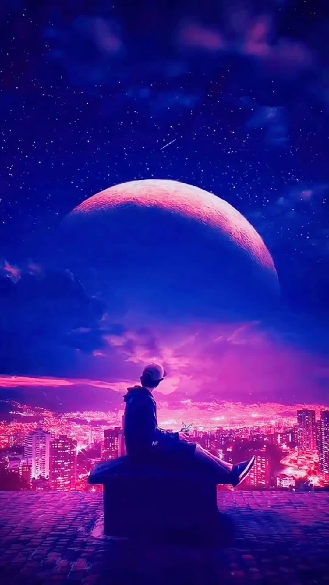 Android  iOS Aesthetic Boy On Roof Landscape Live Wallpaper