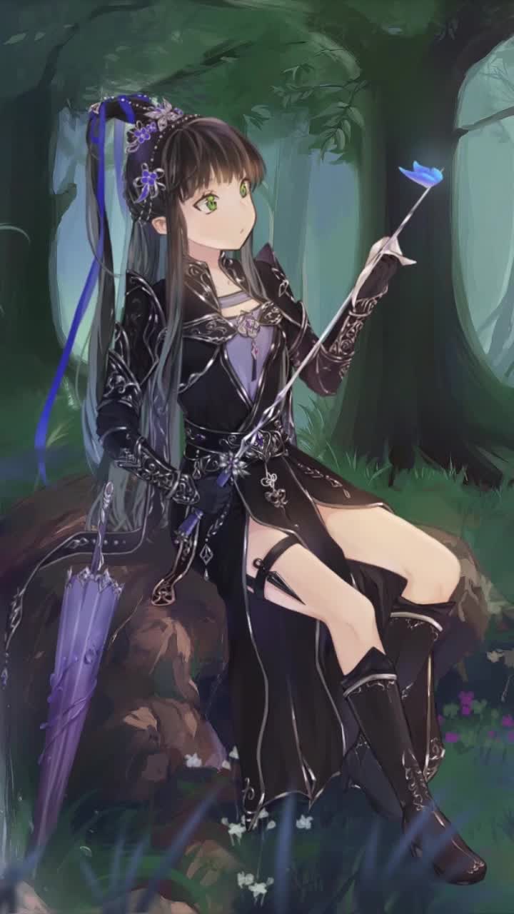 Live Phone Girl Sitting On Rock In Forest Anime Wallpaper For iPhone And Android