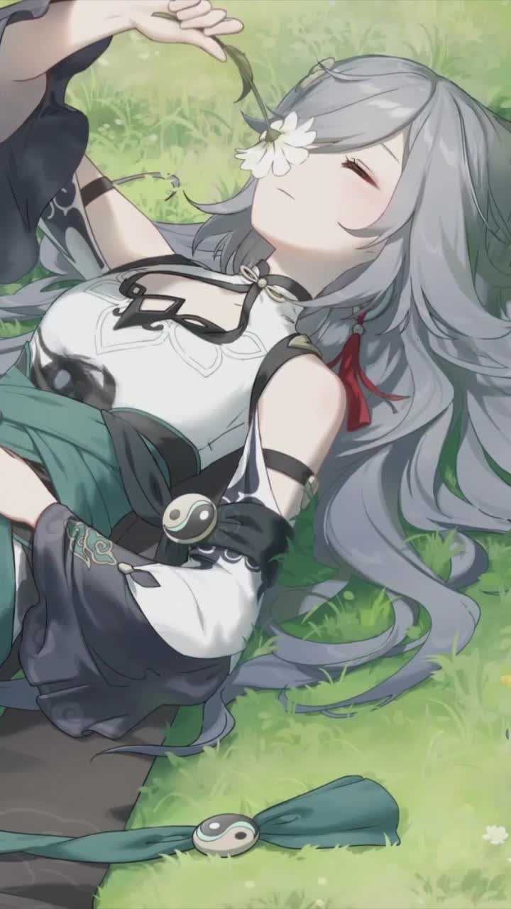iPhone and Android Fu Hua Lying On Grass Honkai Impact 3 Live Phone Wallpaper