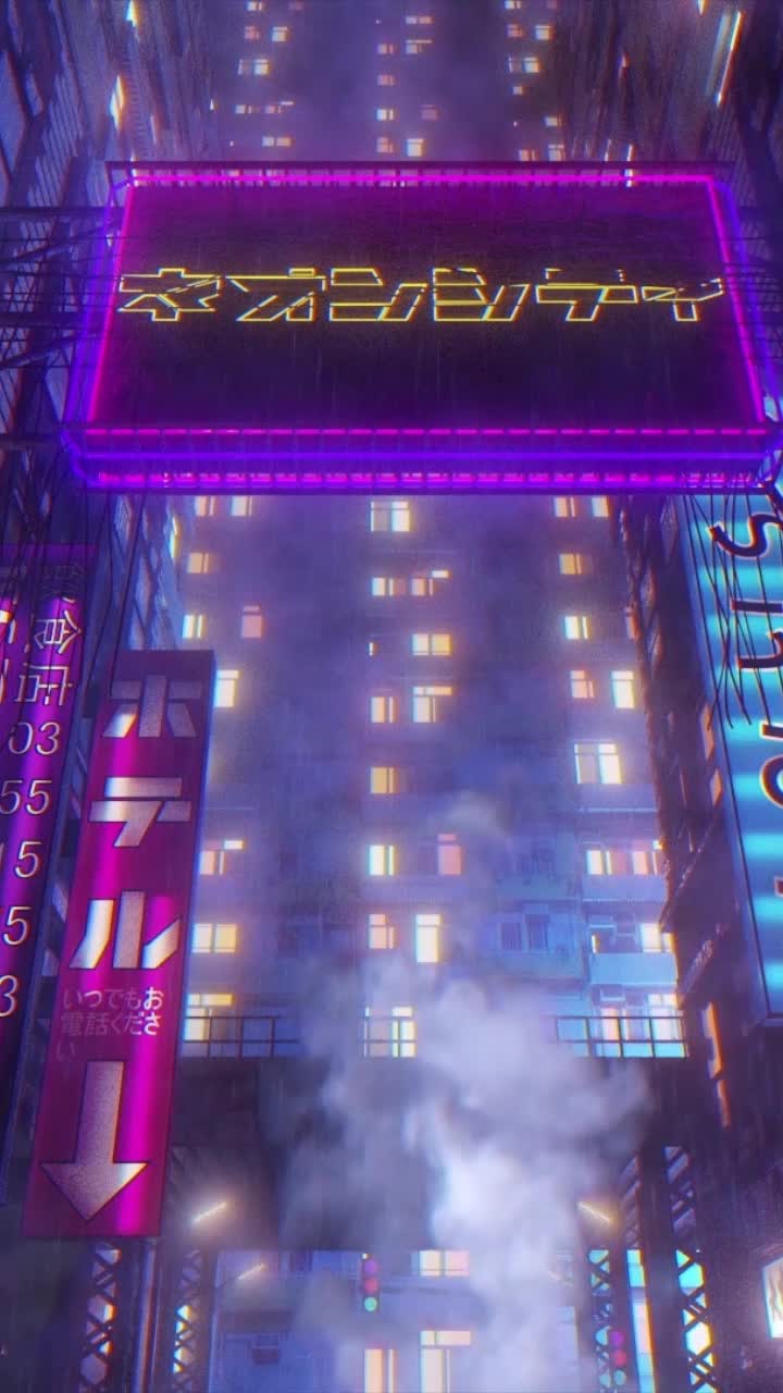 iPhone and Android Neon Alley On A Rainy Night Live Phone Wallpaper