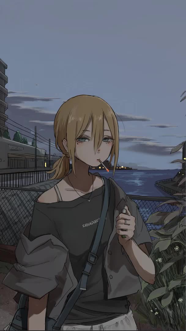 Girl with a Cigarette Addict anime wallpaper for iphone