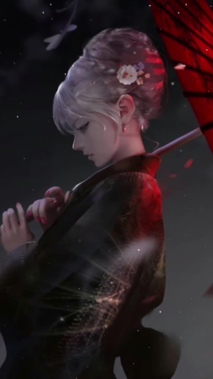 iPhone and Android Kimono Girl Umbrella Live Phone Wallpaper