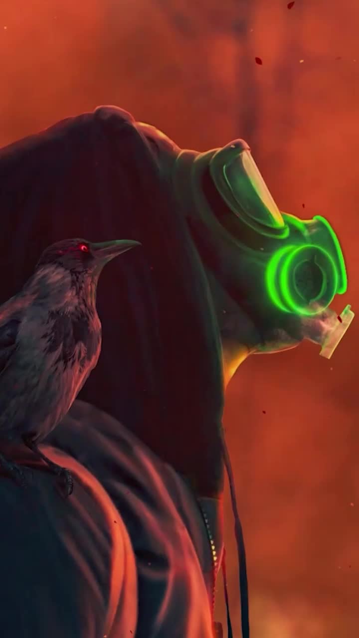 iPhone and Android Gas Mask Neon With Crow Live Phone Wallpaper