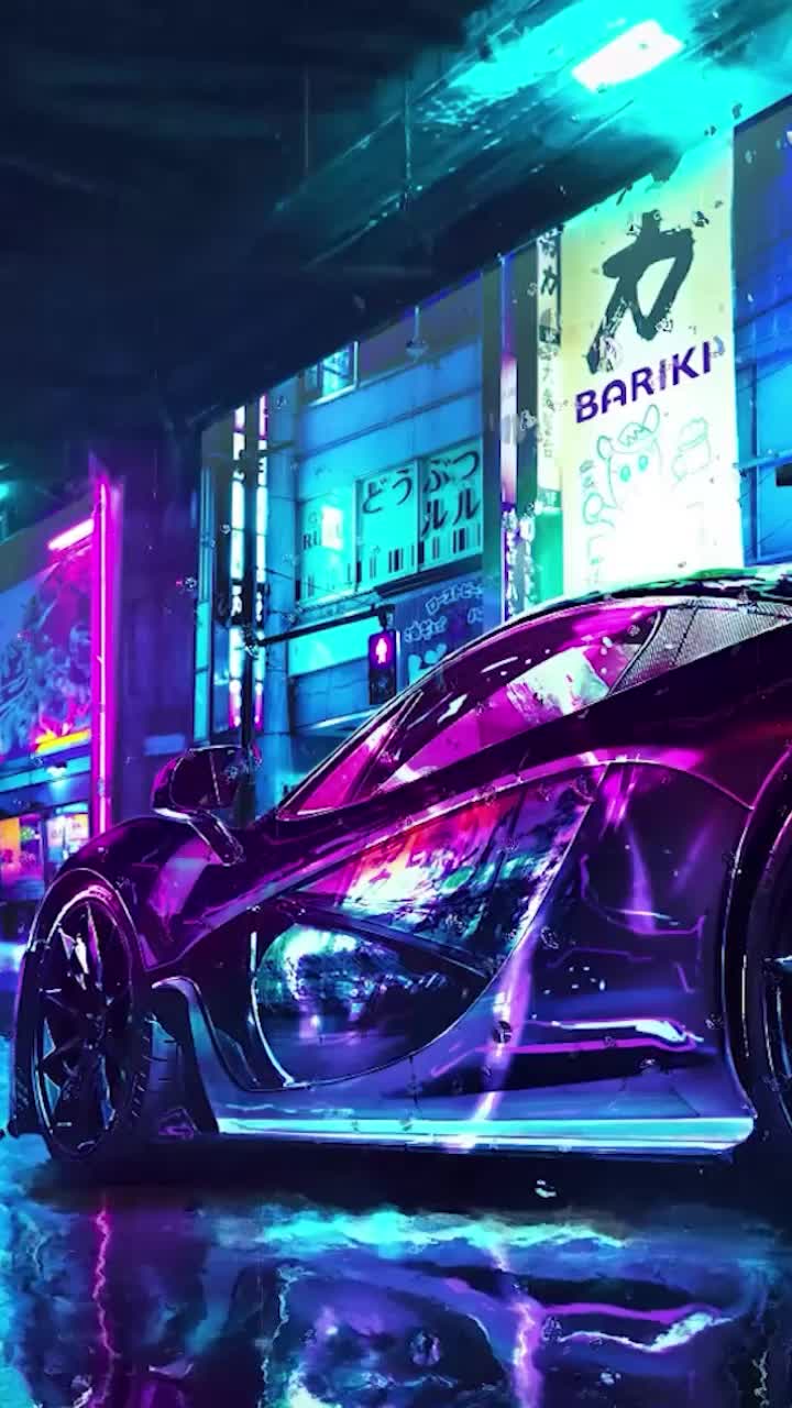 iPhone and Android Mclaren Cyberpunk Neon City Live Phone Wallpaper