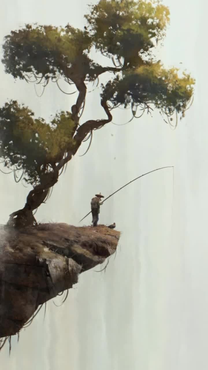 iPhone and Android Fisherman Fishing At Waterfall Live Phone Wallpaper