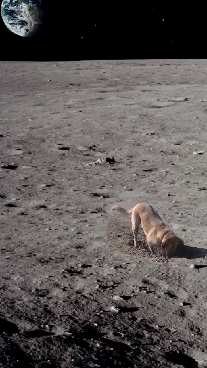 iPhone and Android Dog On Moon Digging Holes Live Phone Wallpaper