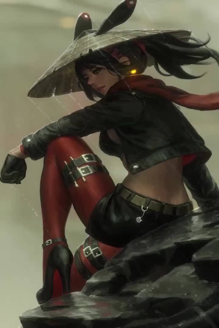 Live Samurai Girl In The Rain Android  iPhone Wallpaper