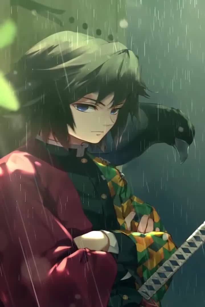Anime Giyu In The Rain Live Phone Wallpaper