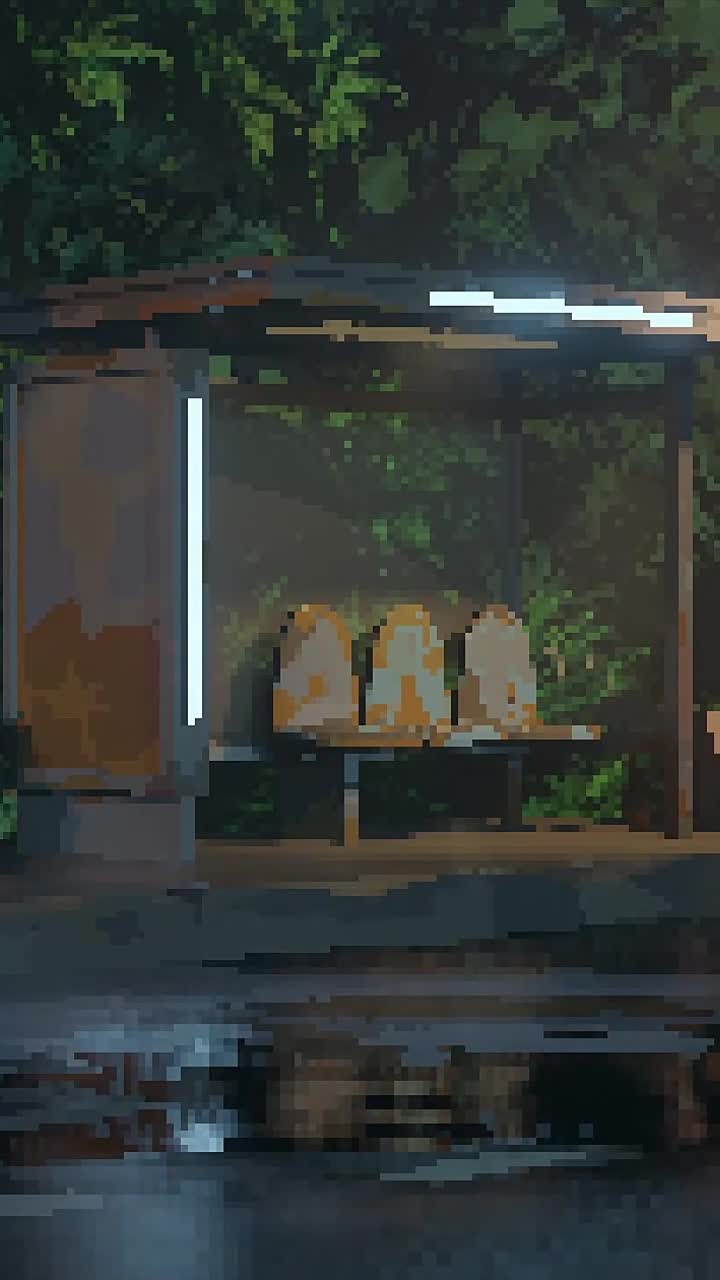 iPhone and Android Old Bus Stop Pixel Live Phone Wallpaper