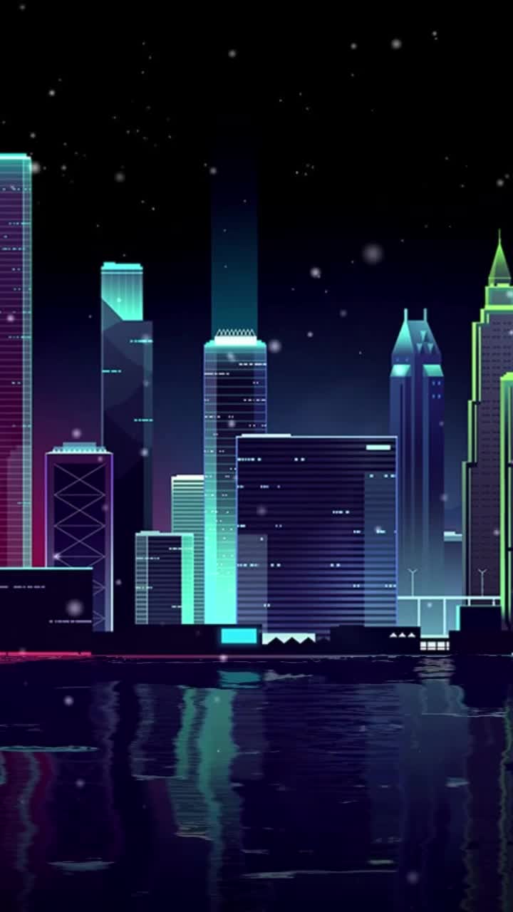 iPhone and Android Night City Neon Skyline Live Phone Wallpaper