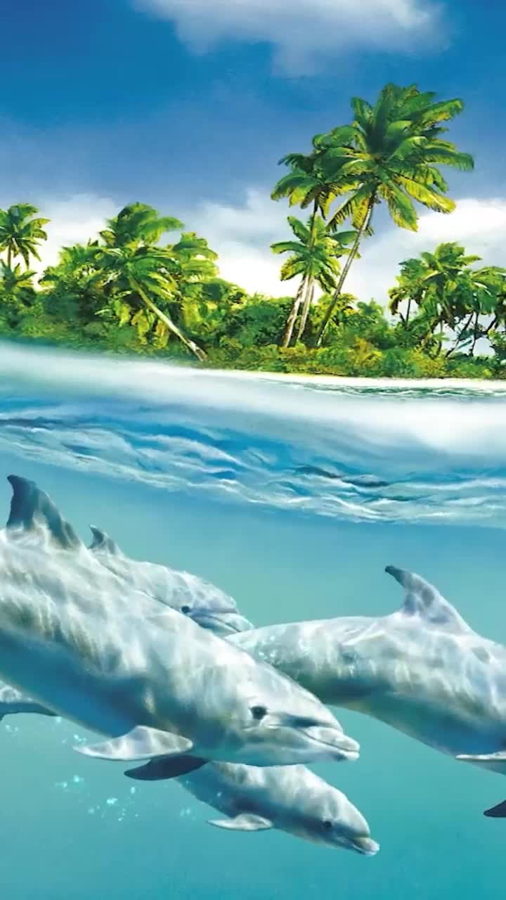 iPhone and Android Dolphins Under Island Live Phone Wallpaper