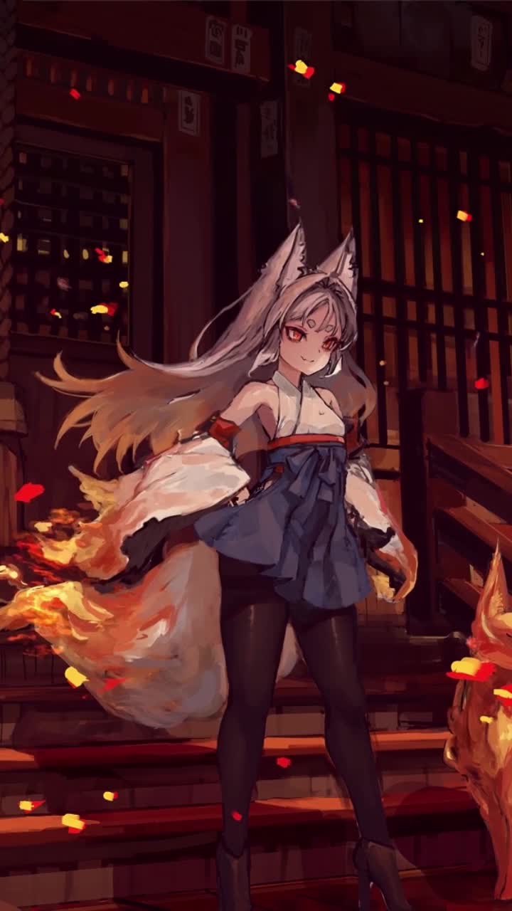 iPhone and Android Fox Girl In Temple Live Phone Wallpaper