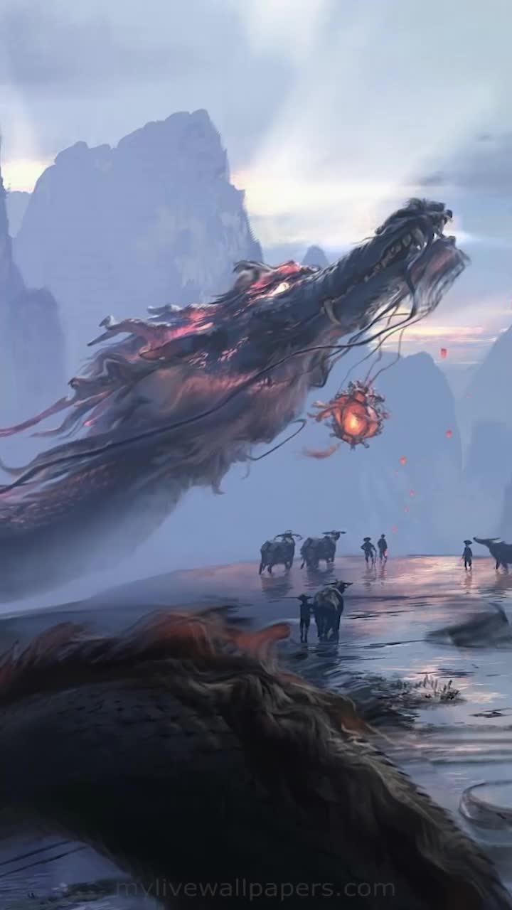 Android and iPhone Live Mountain Dragon Phone Wallpaper