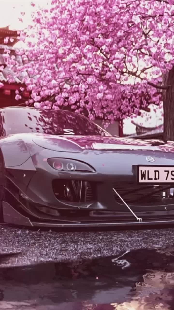 iPhone and Android Mazda Rx 7 Cherry Blossom Live Phone Wallpaper