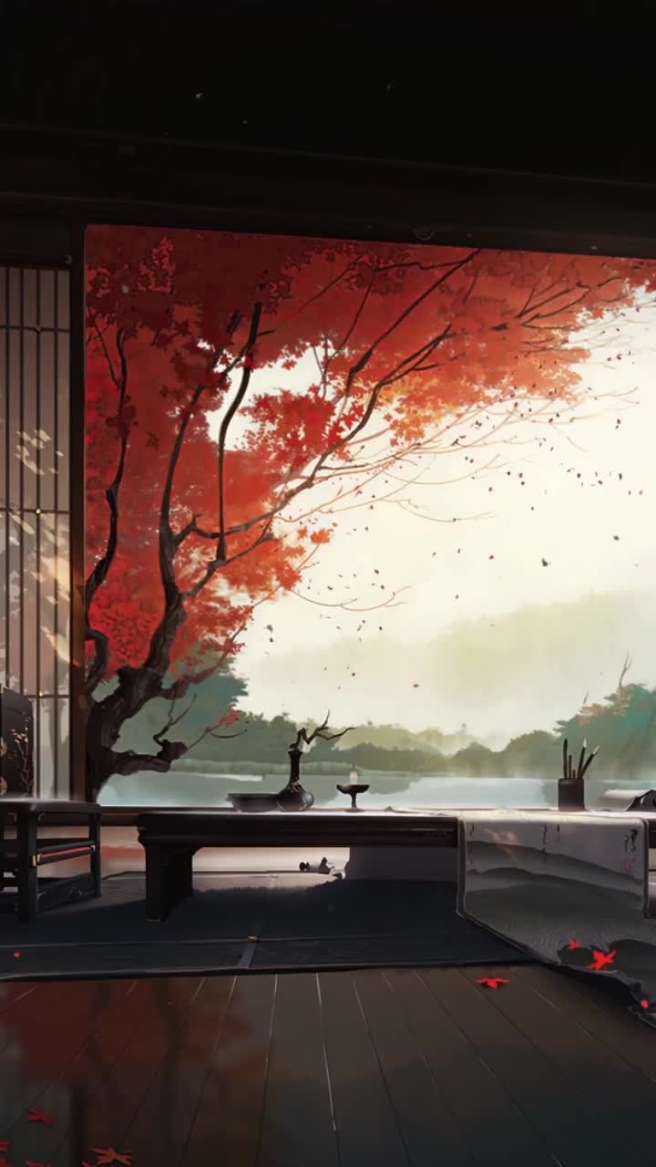 iPhone and Android Old House Japan Autumn Leaves Live Phone Wallpaper