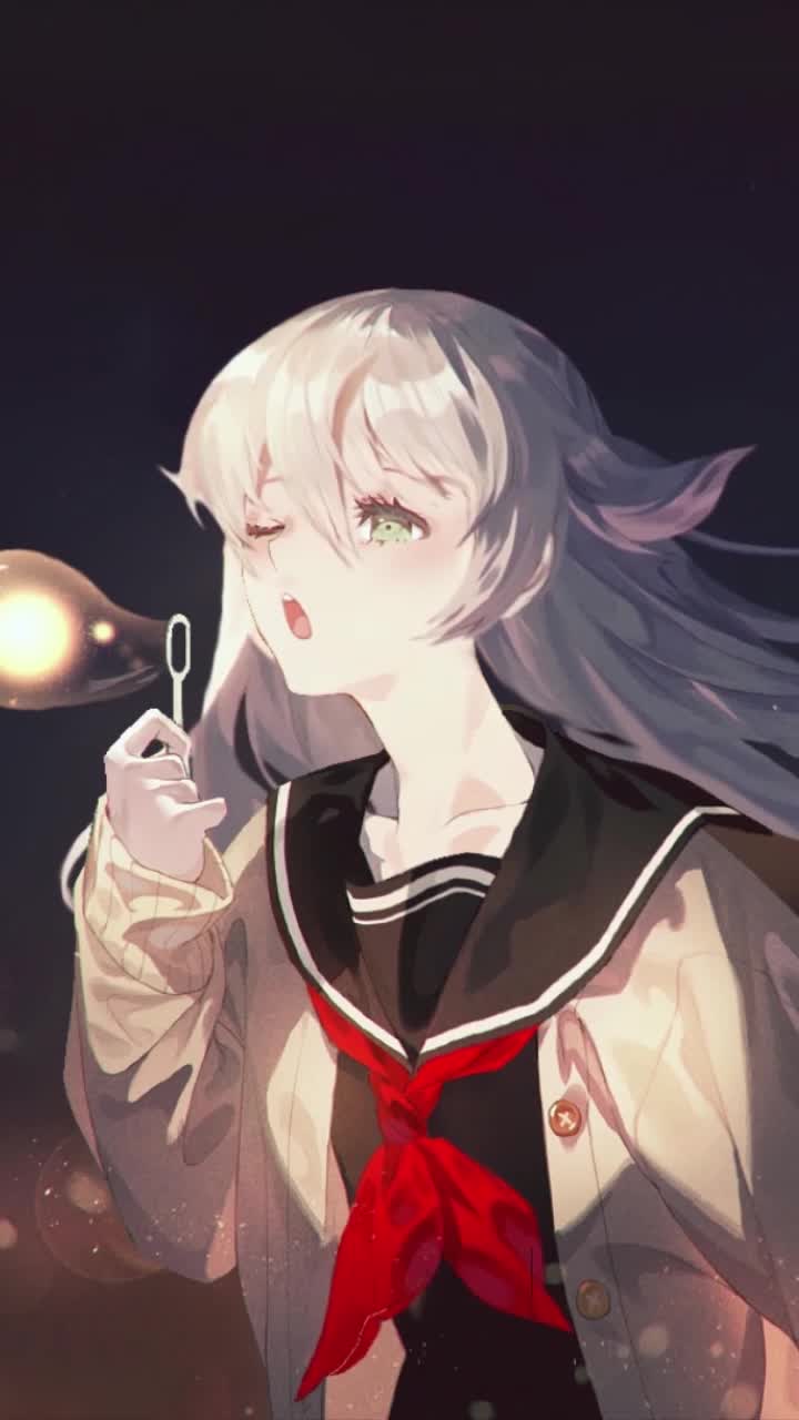  Live Phone Girl Blowing Bubbles At Night Anime Wallpaper For iPhone And Android