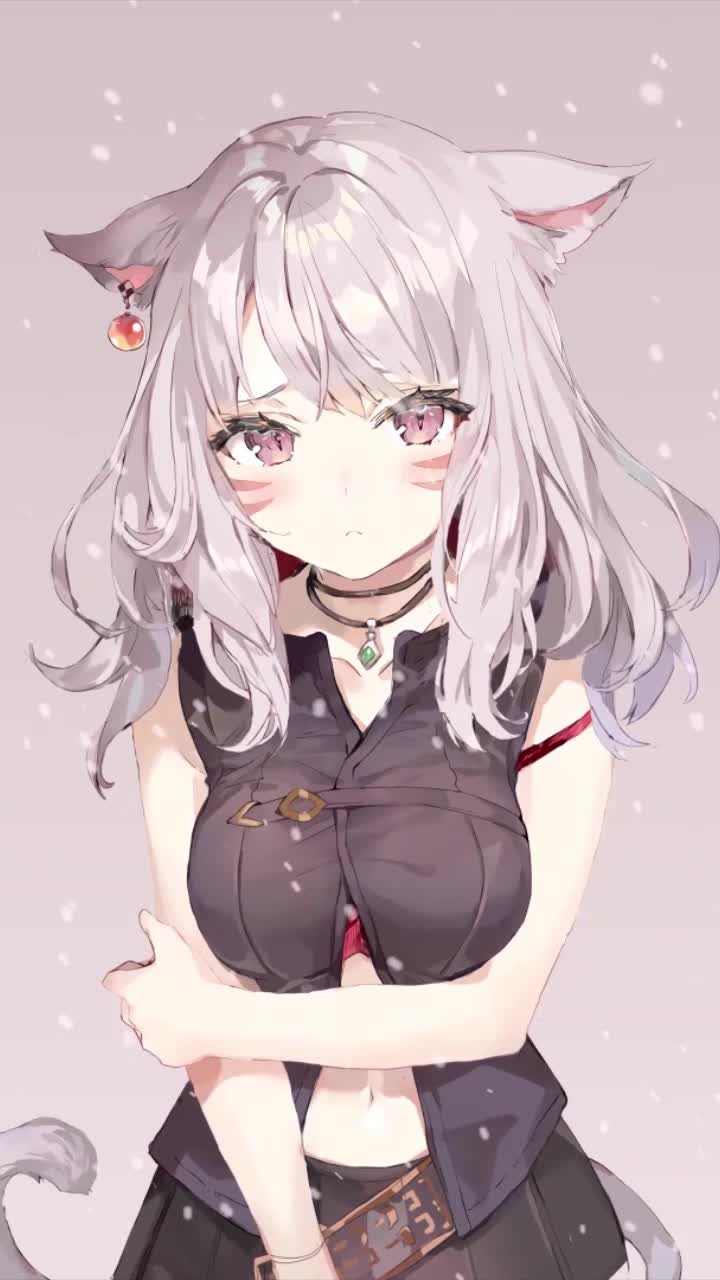 Live Phone Cat Ears Girl Feeling Cold Anime Wallpaper For iPhone And Android