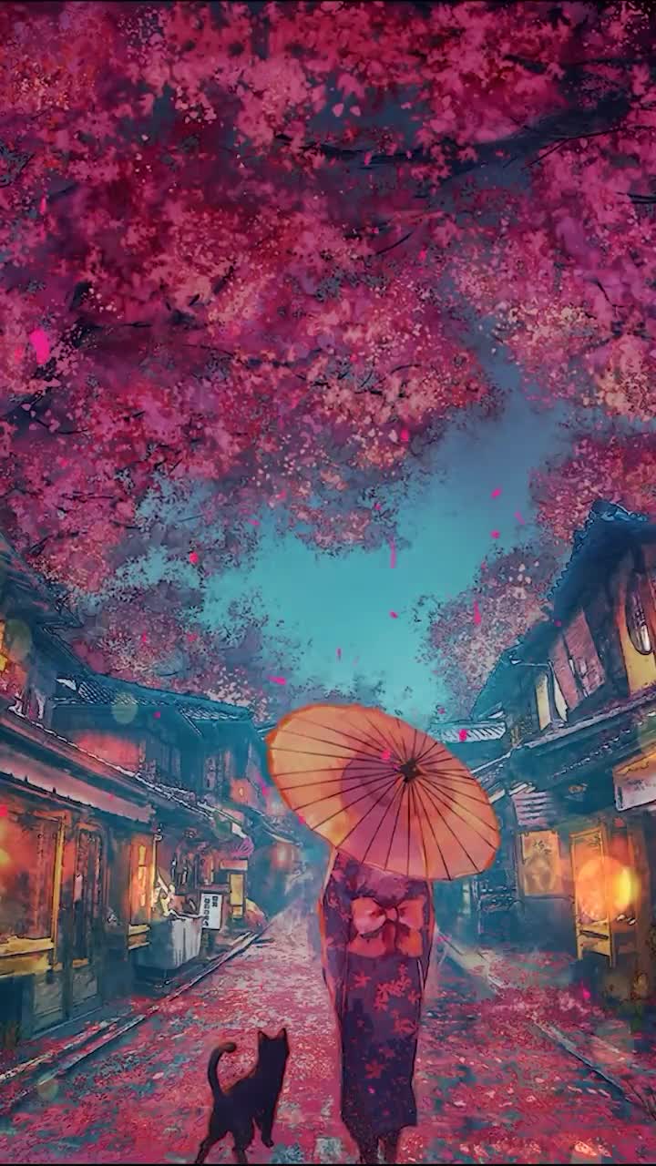 iPhone  Android Sakura Festival Women And Cat Phone Live Wallpaper