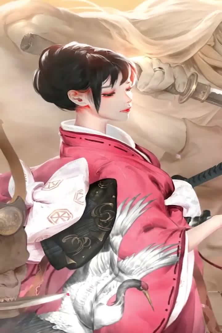 Crane Kimono Samurai Girl For iPhone Wallpaper