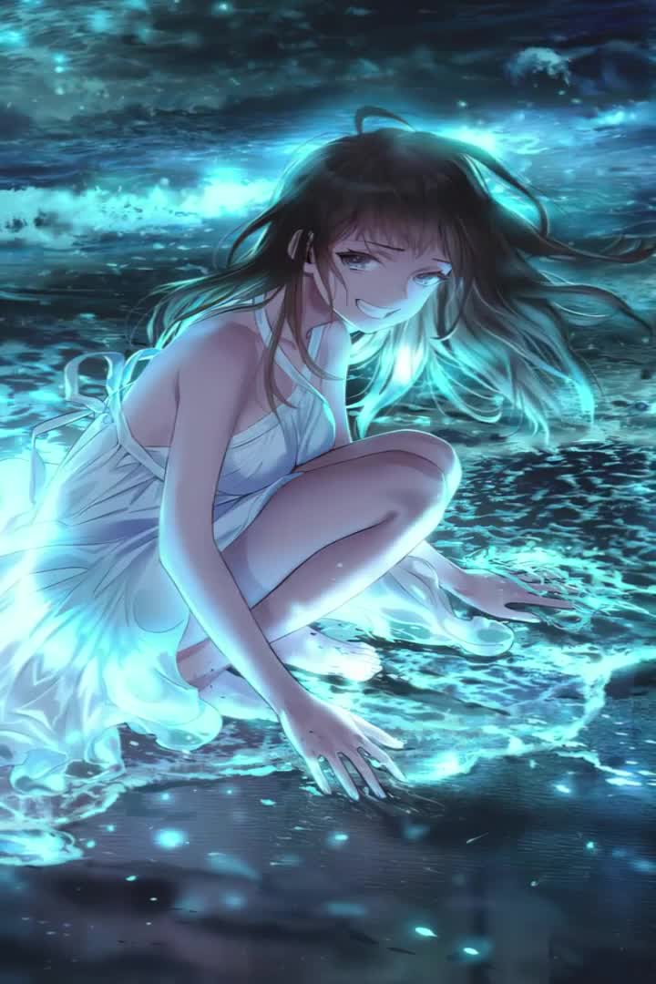 Anime Night Beach iphone lock screen wallpaper