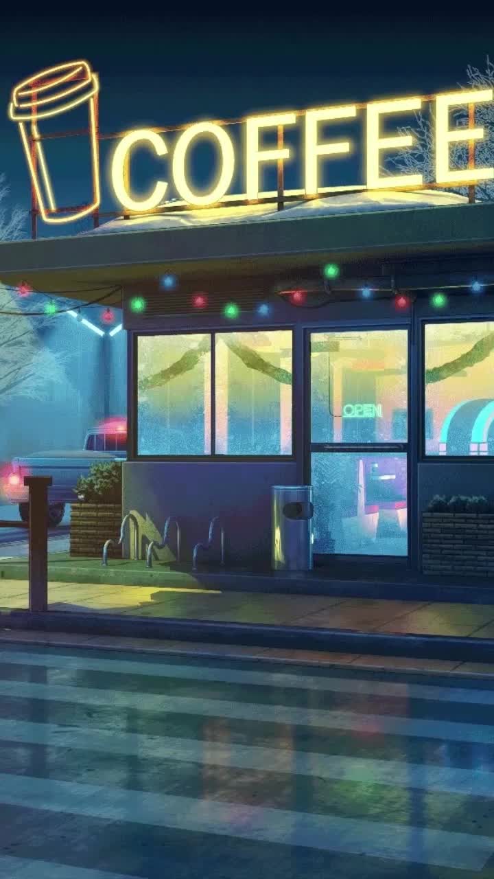 iPhone and Android Night Coffee Shop Live Phone Wallpaper