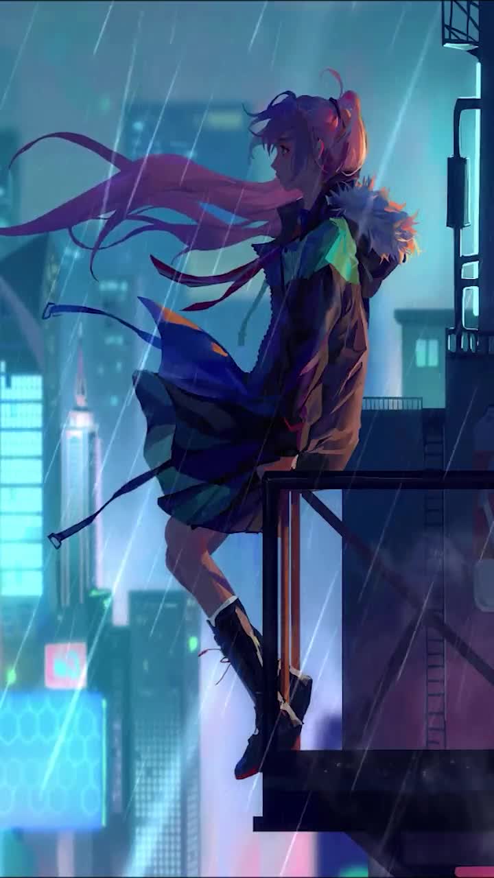 iPhone  Android By Myself Again Girl Rain Phone Live Wallpaper