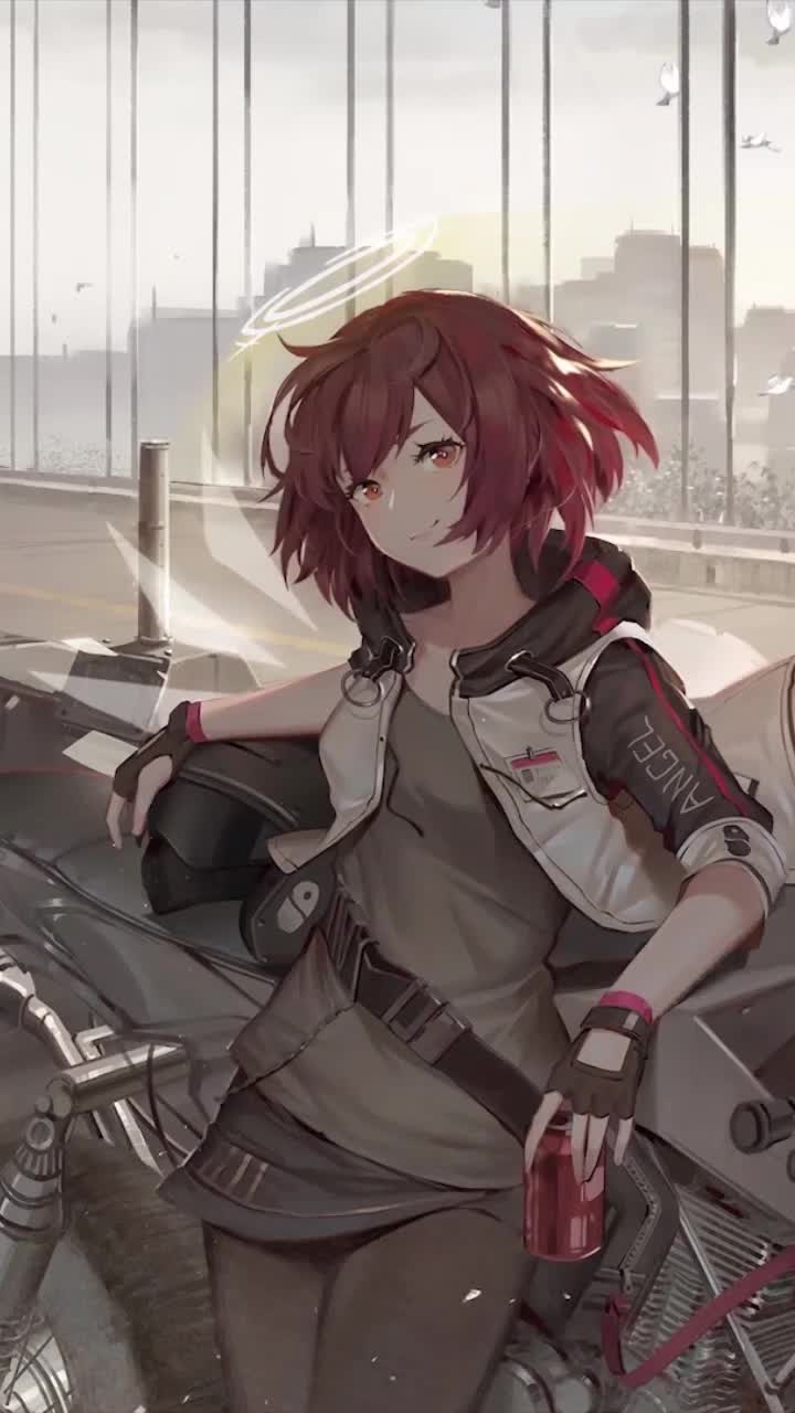 Anime exusiai arknights with motorcycle iphone wallpaper hd