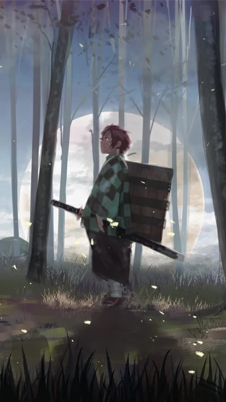 Cool tanjiro kamado in forest kimetsu no yaiba iphone wallpaper aesthetic