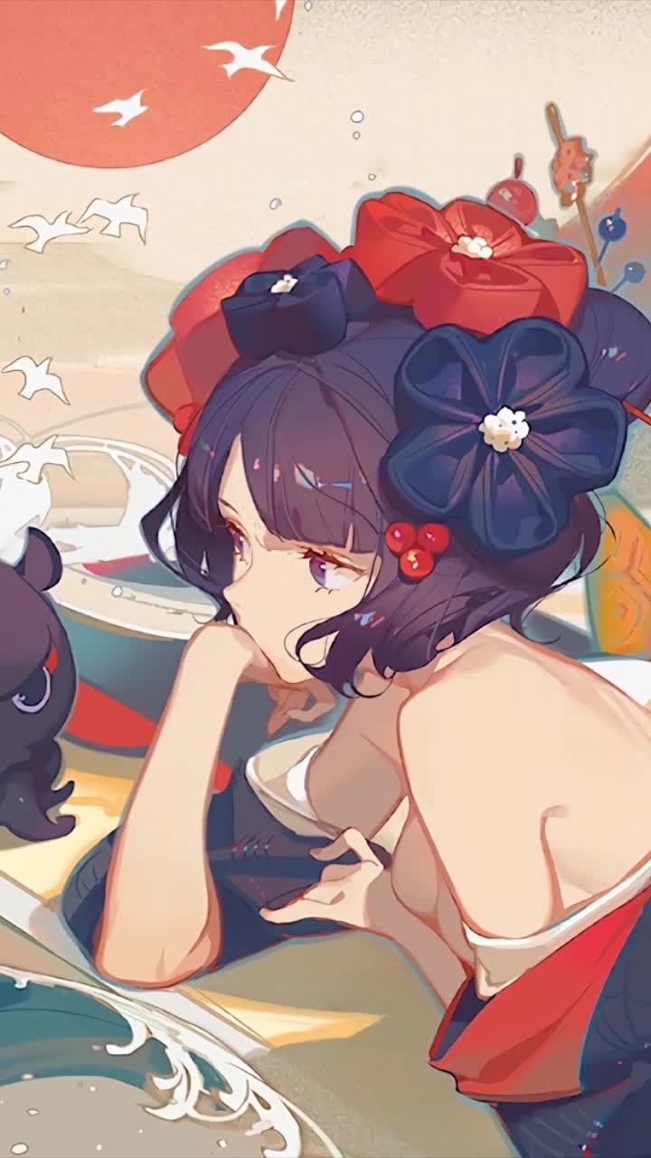 iPhone and Android Katsushika Hokusai Fgo Lying Down Live Phone Wallpaper