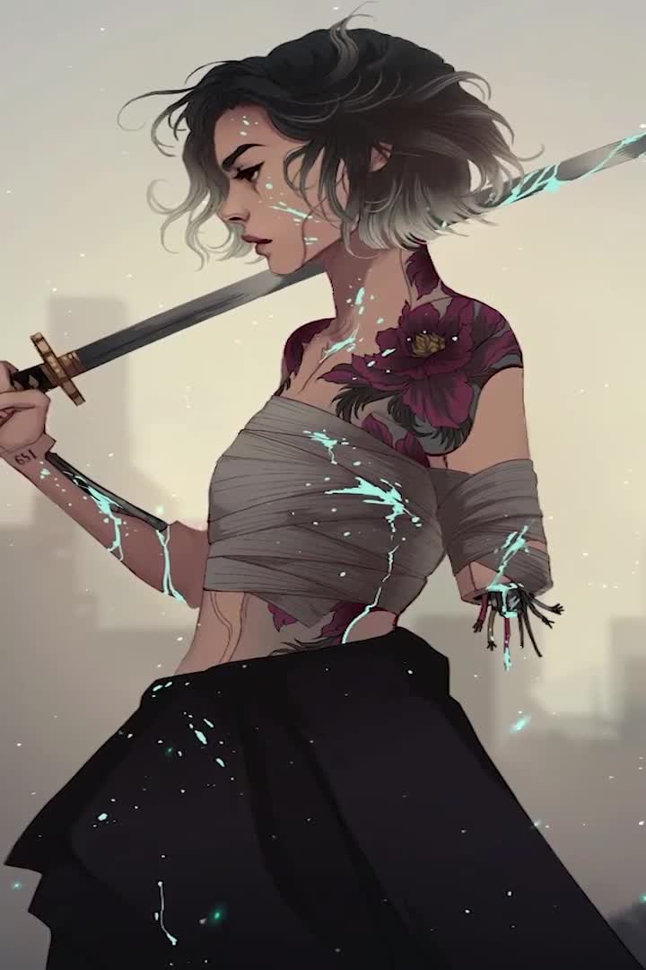 Cyborg Samurai Girl For iPhone Wallpaper
