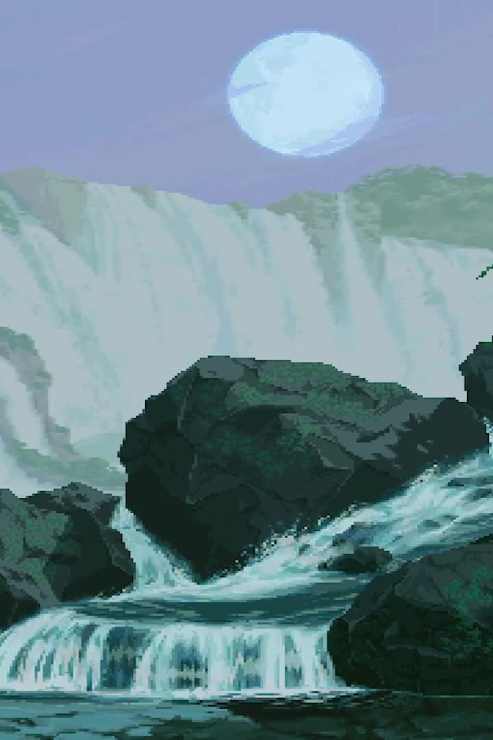 Pixel Day And Night Waterfall Fall Wallpaper Iphone
