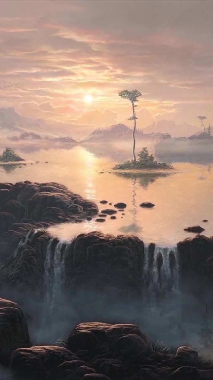 iPhone and Android Fantasy Landscape Waterfall Live Phone Wallpaper