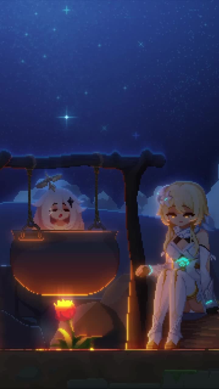 Game Hot Pot Tub Pixel Genshin Impact Phone Wallpaper Anime Iphone And Android