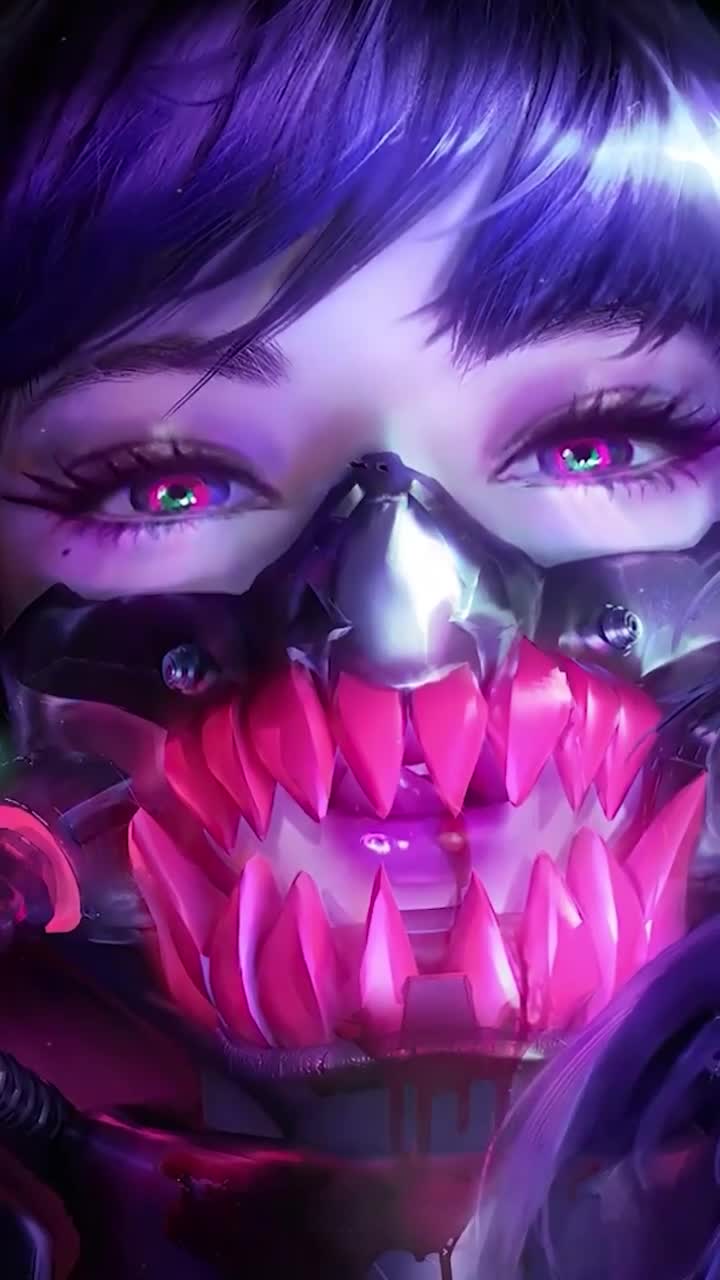 Android  iOS iphone Mobile Cyber Neon Mask Girl Live Wallpaper
