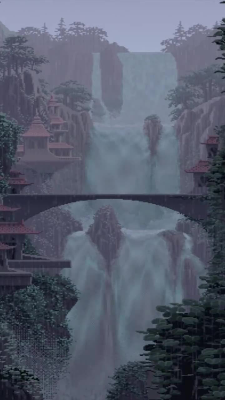 Android  iOS iphone Mobile Rainy Day Pixel Nature Waterfall Free Live Wallpaper