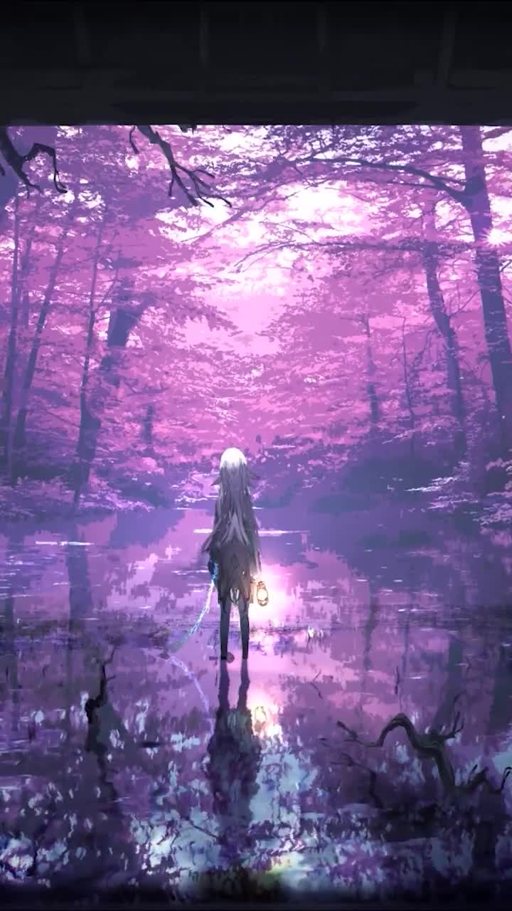 iPhone  Android Fantasy Purple Forest Pond Girl Wallpaper