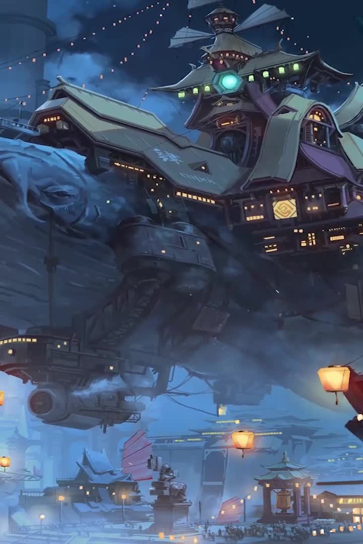 Iphone And Android Liyue Whale Airship Phone Live Wallpaper