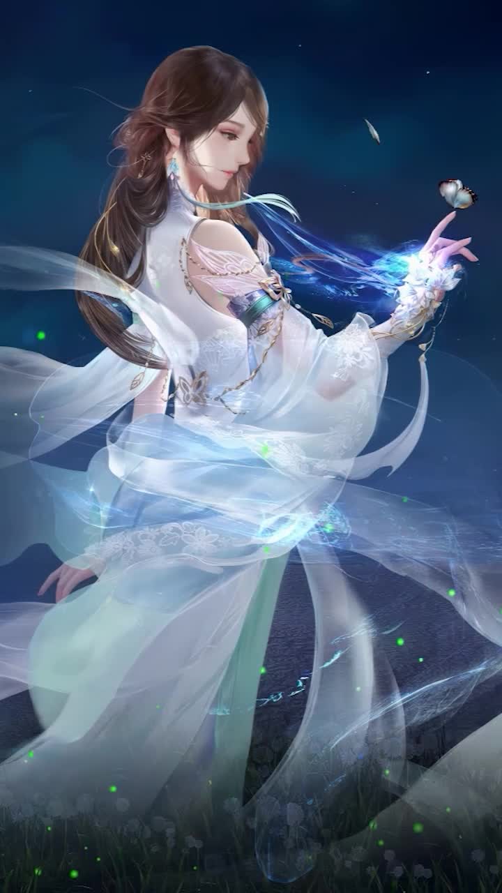 iPhone and Android Night Butterflies Big Moon Princess Phone Live Wallpaper