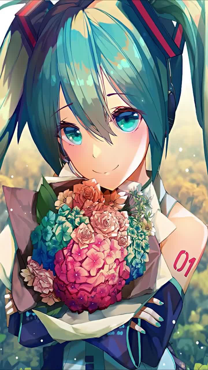 iPhone And Android Hatsune Miku Vocaloid And Flowers Phone Live Wallpaper