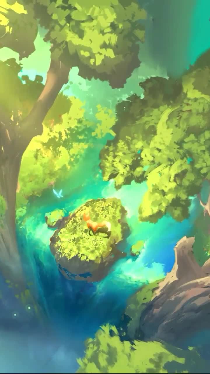 iPhone and Android Green Forest Fox Cartoon Phone Live Wallpaper