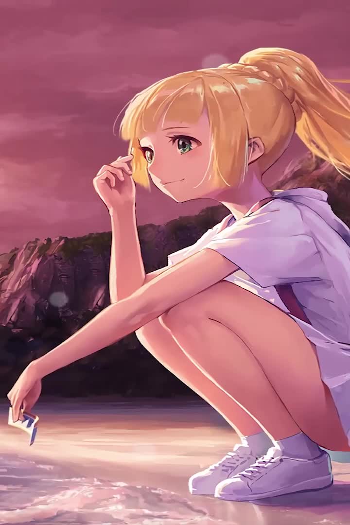 Lillie At The Beach Pokemon iphone lock screen wallpaper